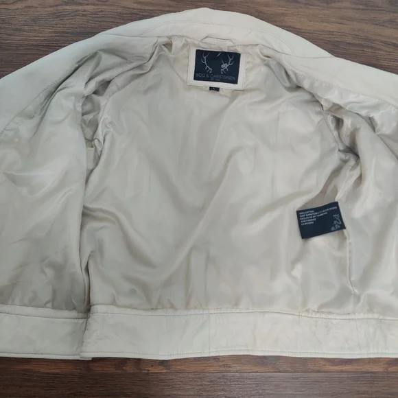*Bod & Christensen Elegant Cream Leather Biker Jacket – Size L - Picture 8 of 12